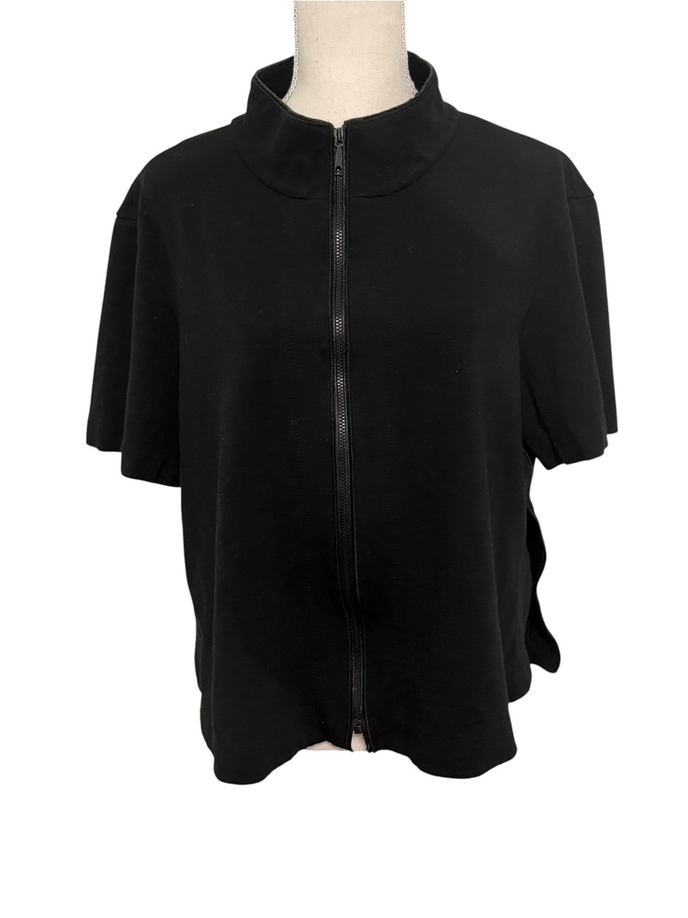 Lafayette 148 New York‎ Black Mock Neck Full Zip Short Sleeve Top Size M